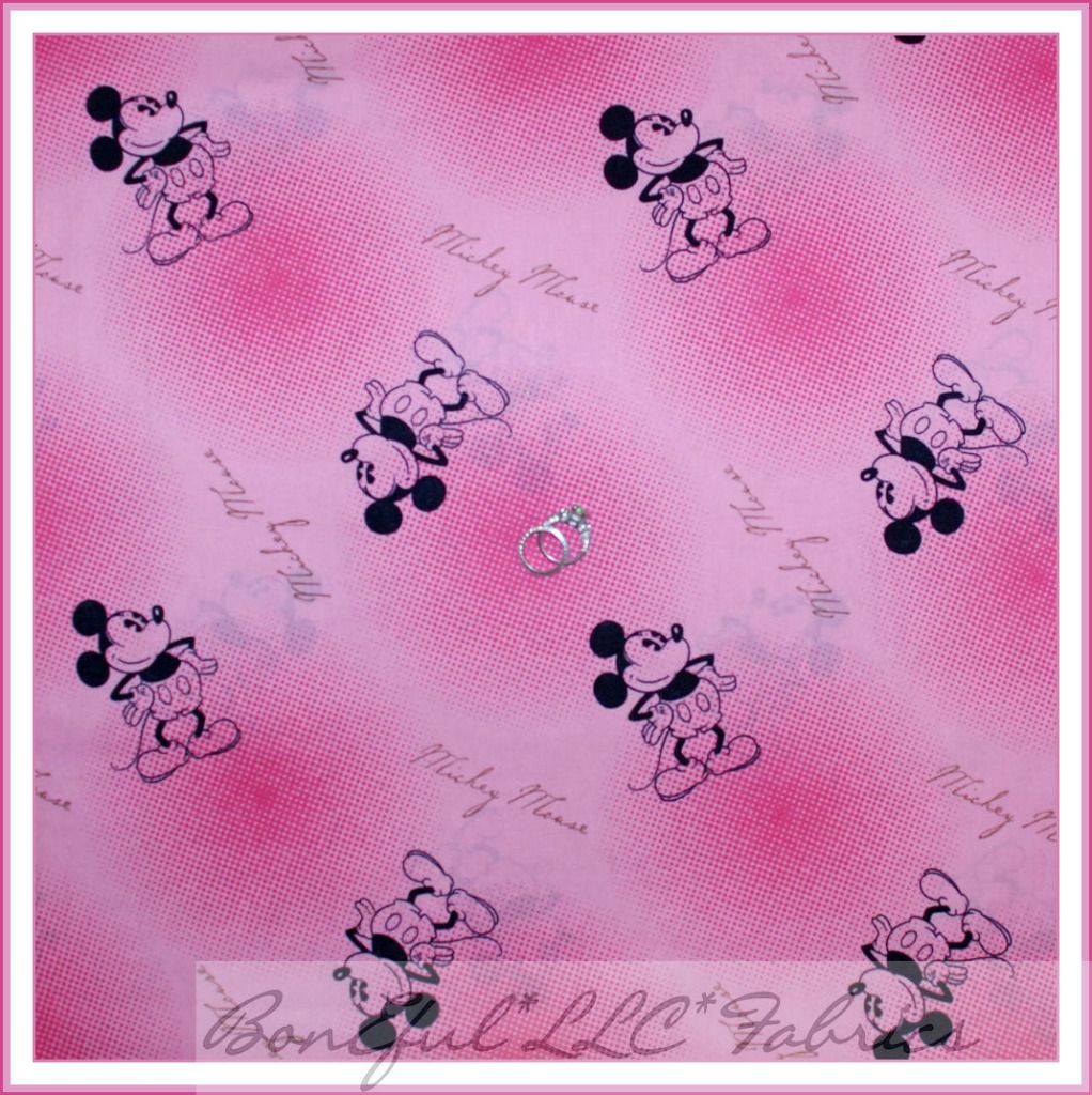 Boneful Fabric Fq Cotton Quilt Disney Mickey Mouse Pink Black Dot Vtg